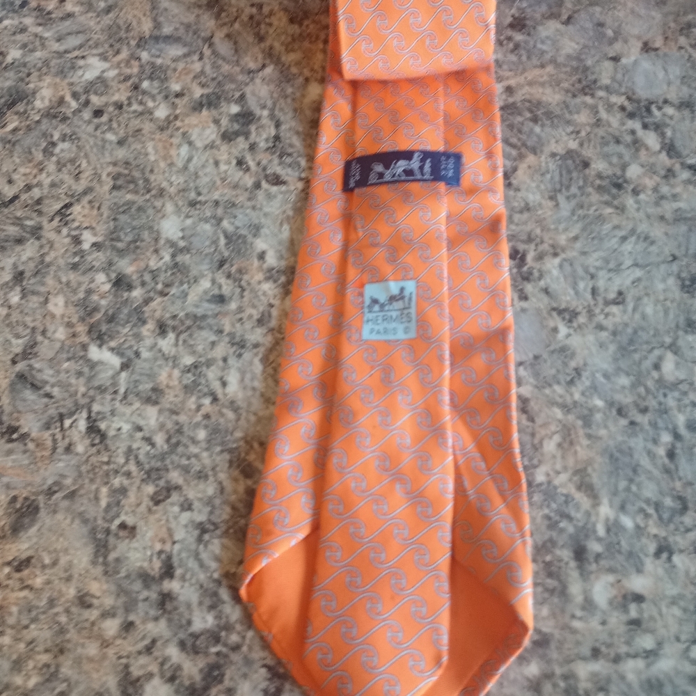 Hermes Orange Men's Authentic Silk Skinny Tie